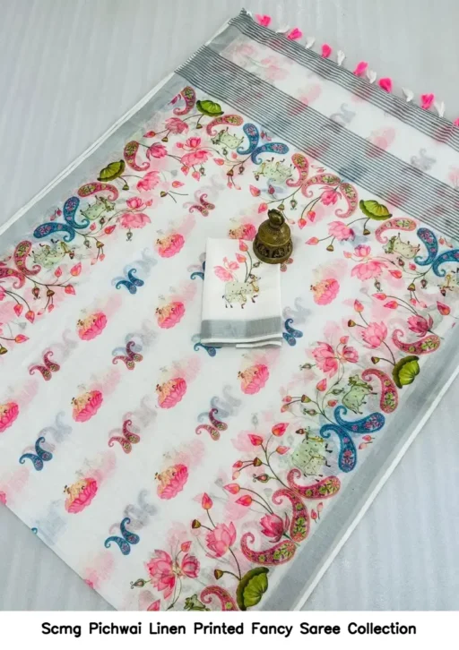 Scmg Pichwai Linen Printed Fancy Saree Collection