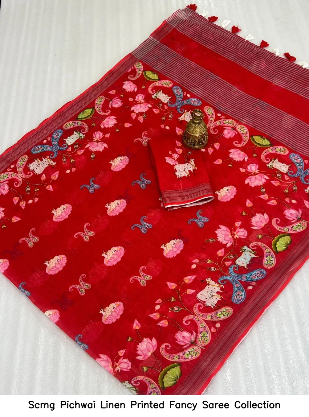 Scmg Pichwai Linen Printed Fancy Saree Collection - Image 2