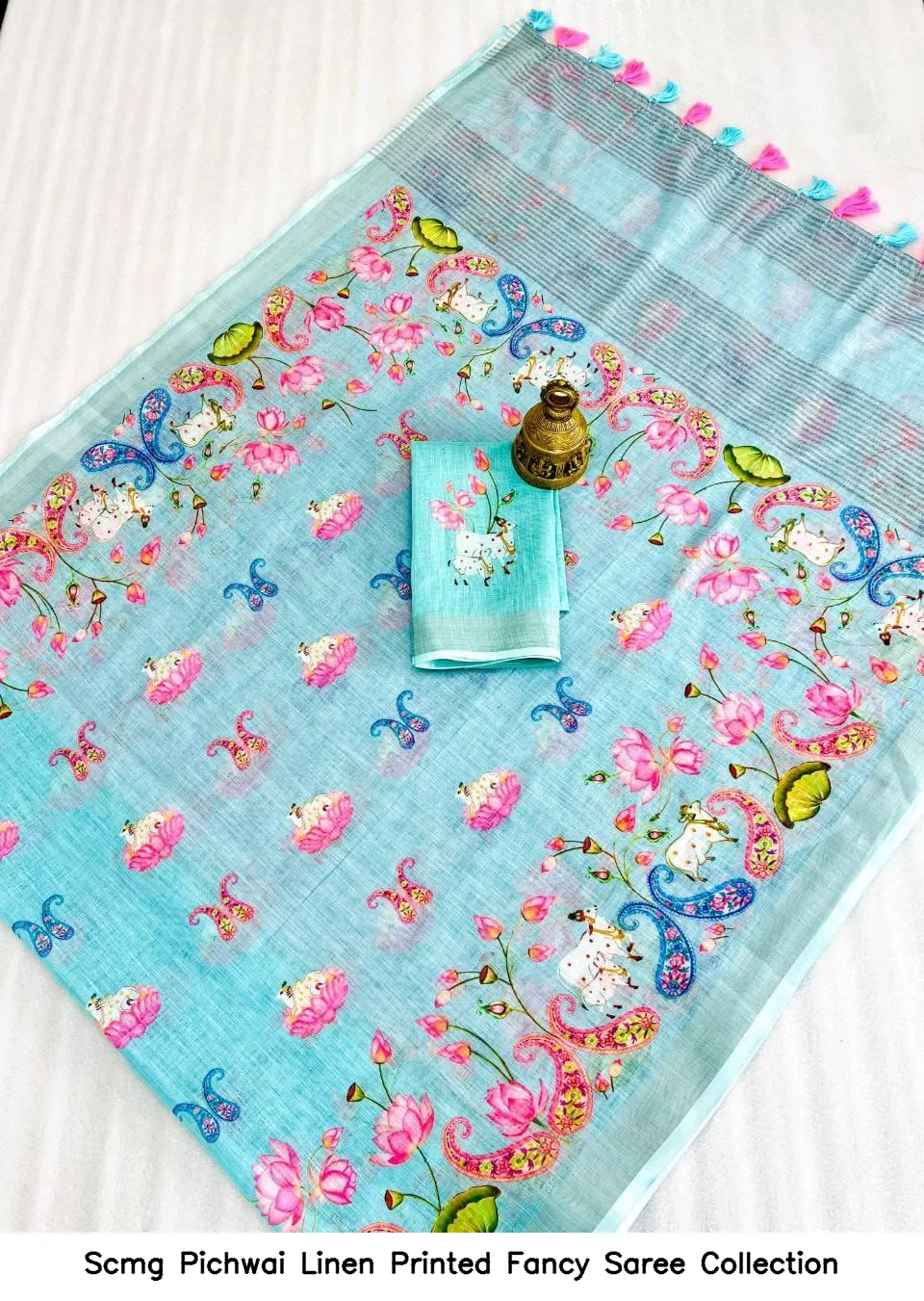 Scmg Pichwai Linen Printed Fancy Saree Collection - Image 4