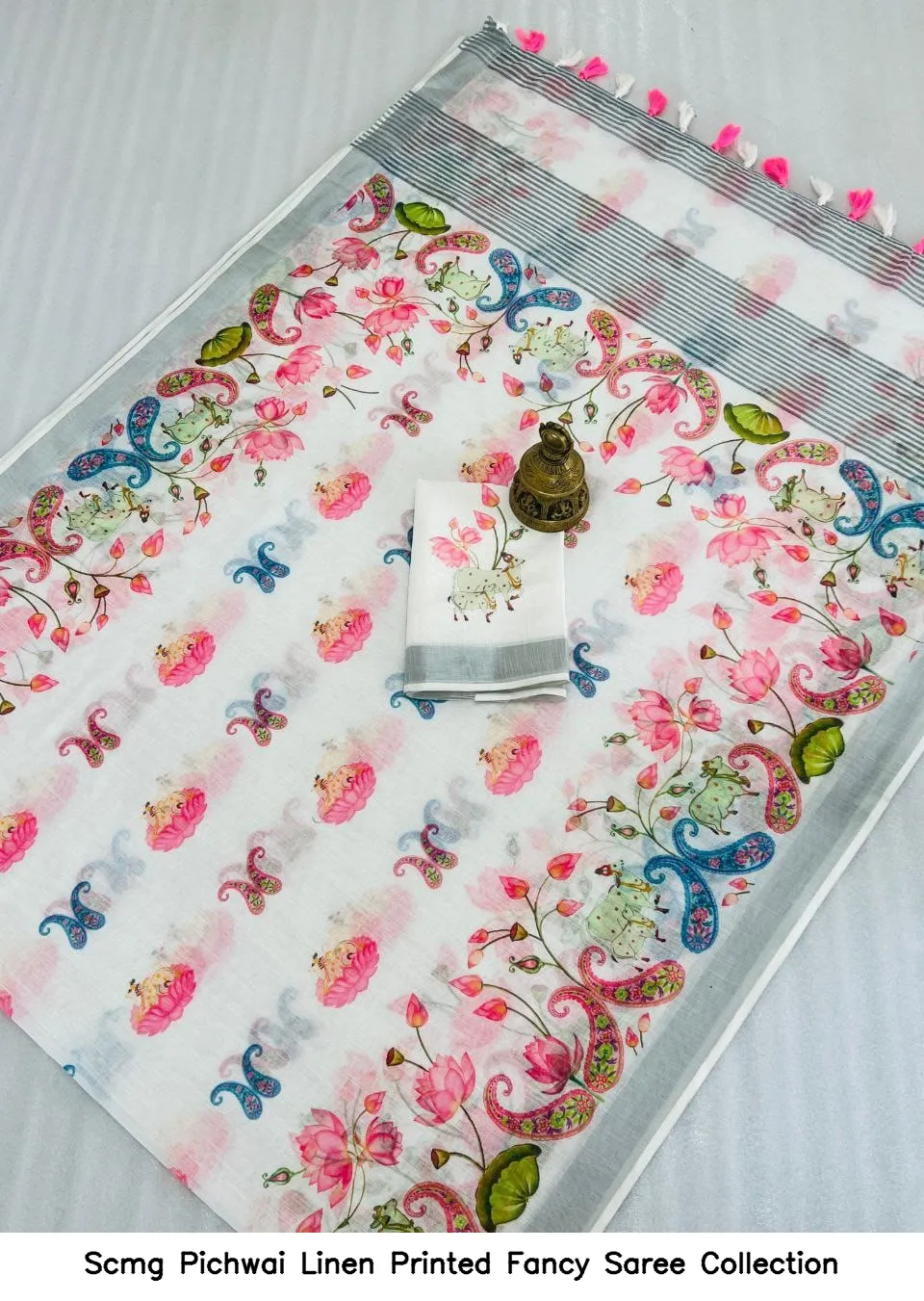 Scmg Pichwai Linen Printed Fancy Saree Collection - Image 6