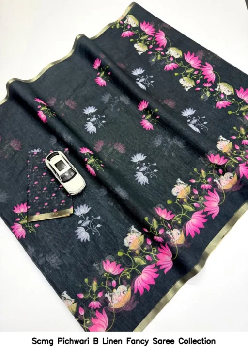 Scmg Pichwari B Linen Fancy Saree Collection