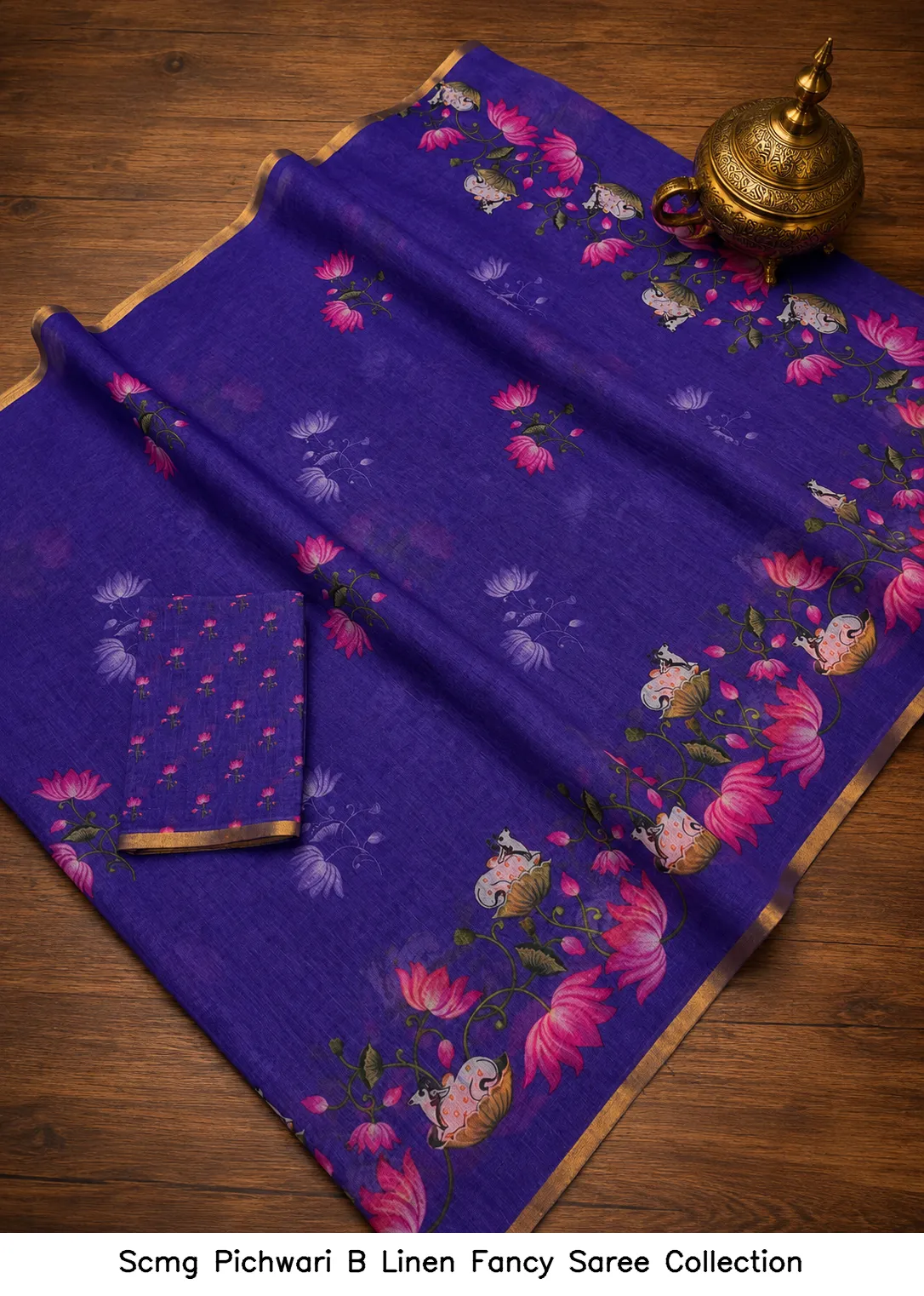 Scmg Pichwari B Linen Fancy Saree Collection - Image 2