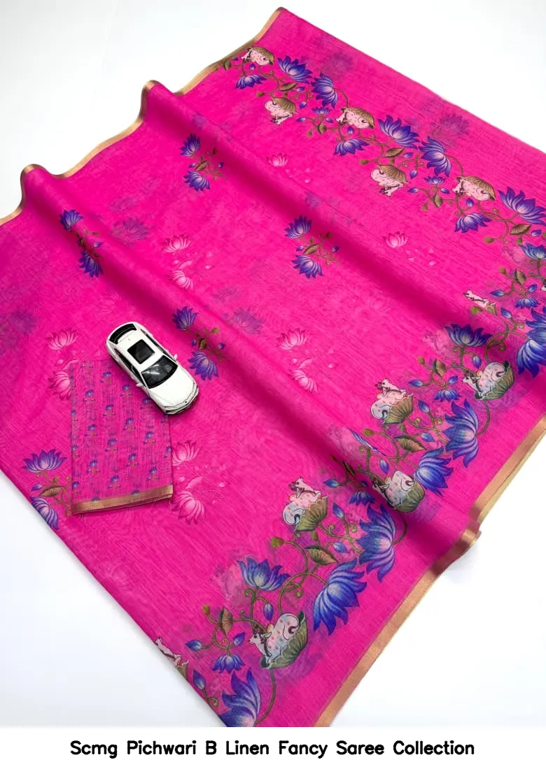 Scmg Pichwari B Linen Fancy Saree Collection - Image 4