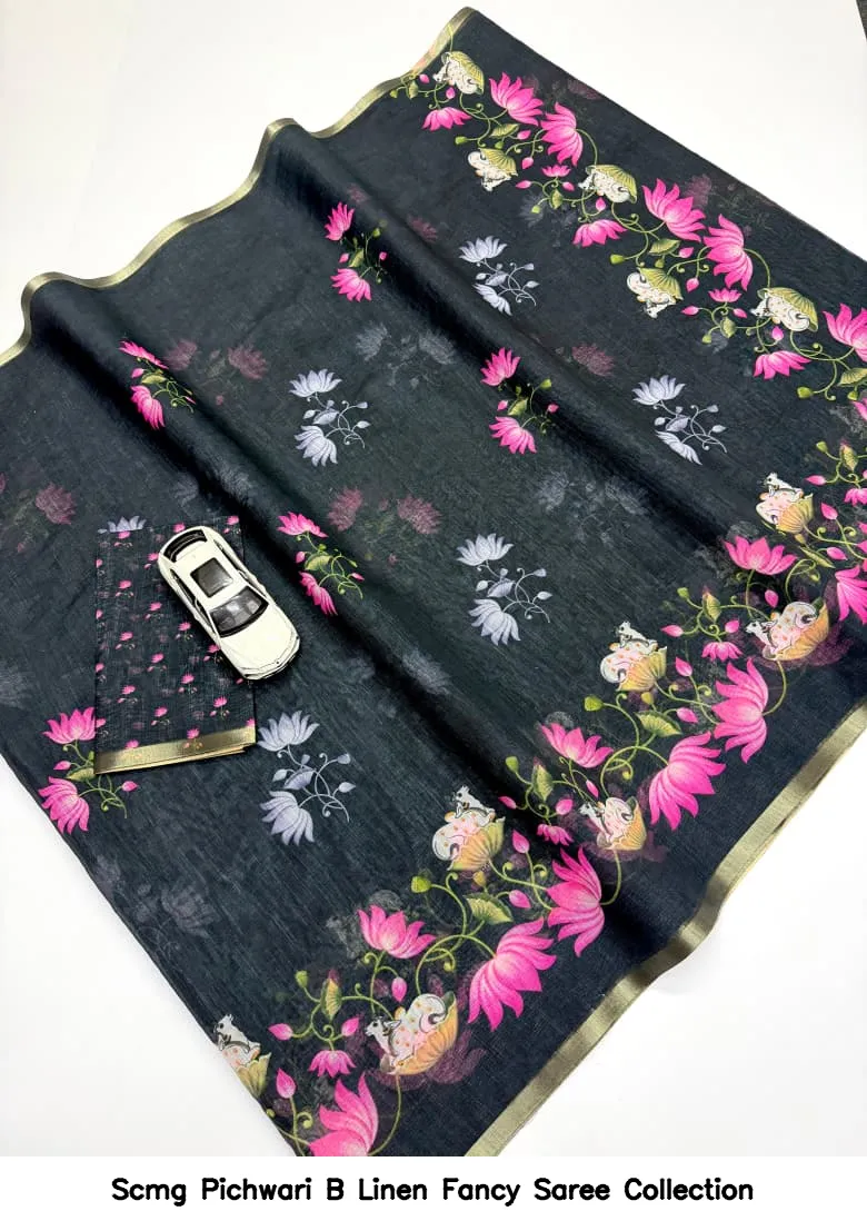Scmg Pichwari B Linen Fancy Saree Collection - Image 6