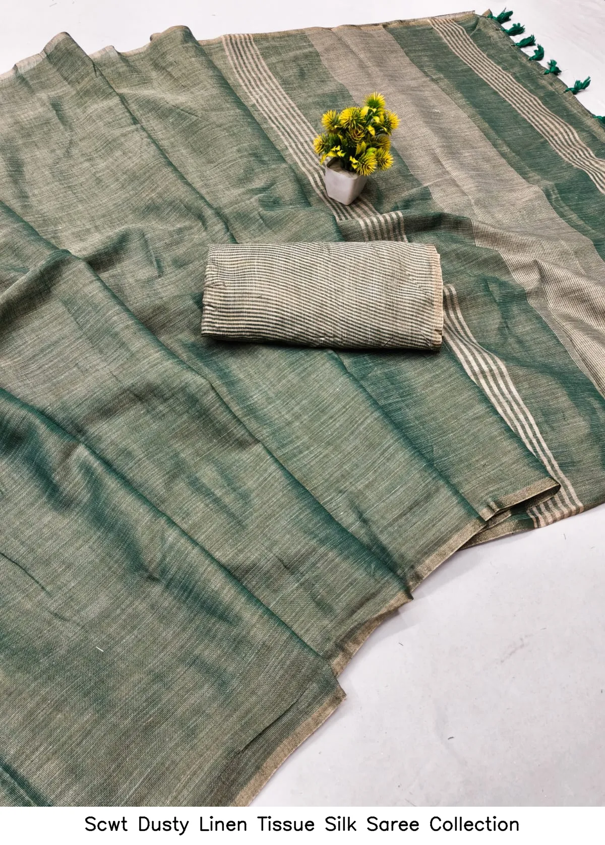 Scwt Dusty Linen Tissue Silk Saree Collection - Image 3