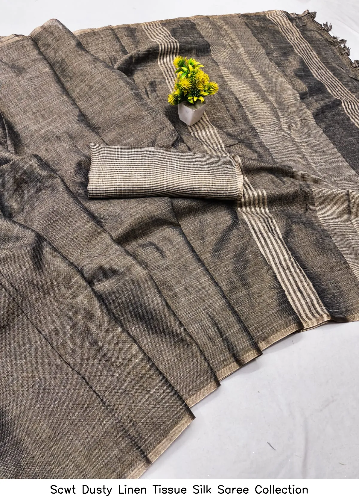 Scwt Dusty Linen Tissue Silk Saree Collection - Image 4