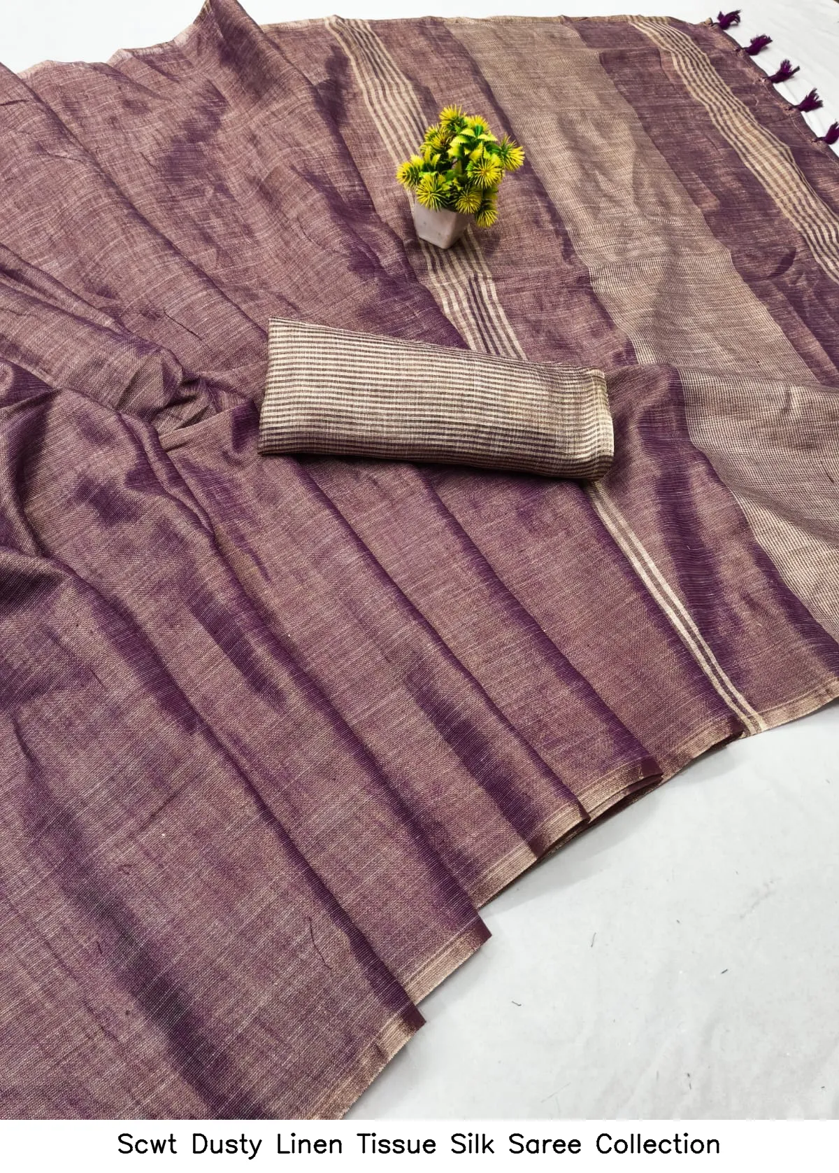 Scwt Dusty Linen Tissue Silk Saree Collection - Image 5