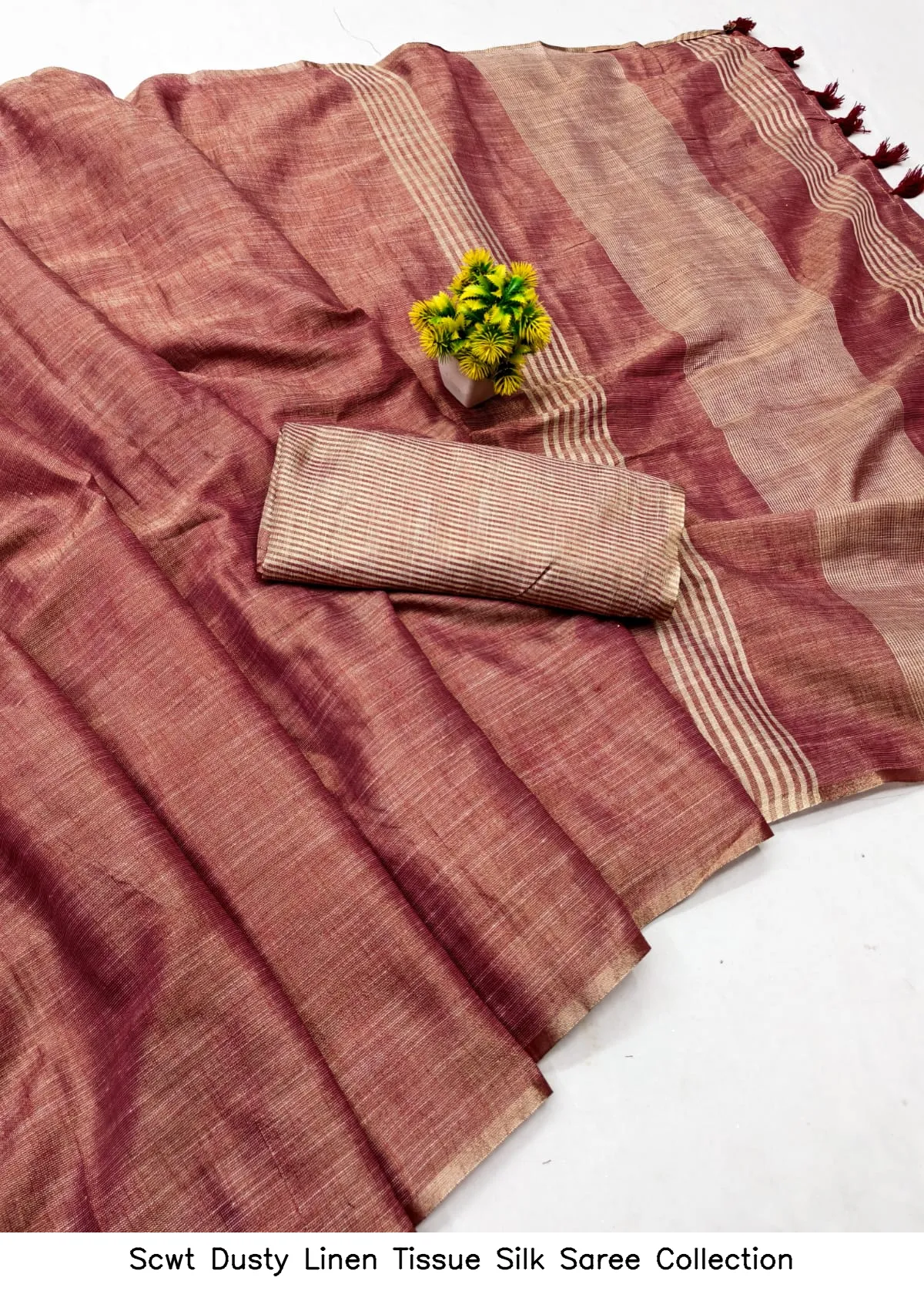 Scwt Dusty Linen Tissue Silk Saree Collection - Image 6
