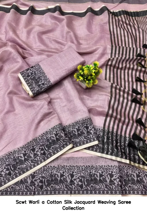 Scwt Warli a Cotton Silk Jacquard Weaving Saree Collection