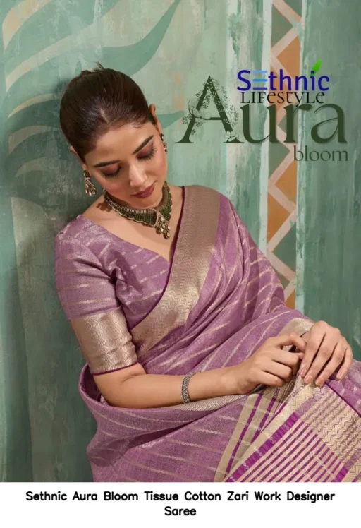 Sethnic Aura Bloom Tissue Cotton Zari Work Designer Saree