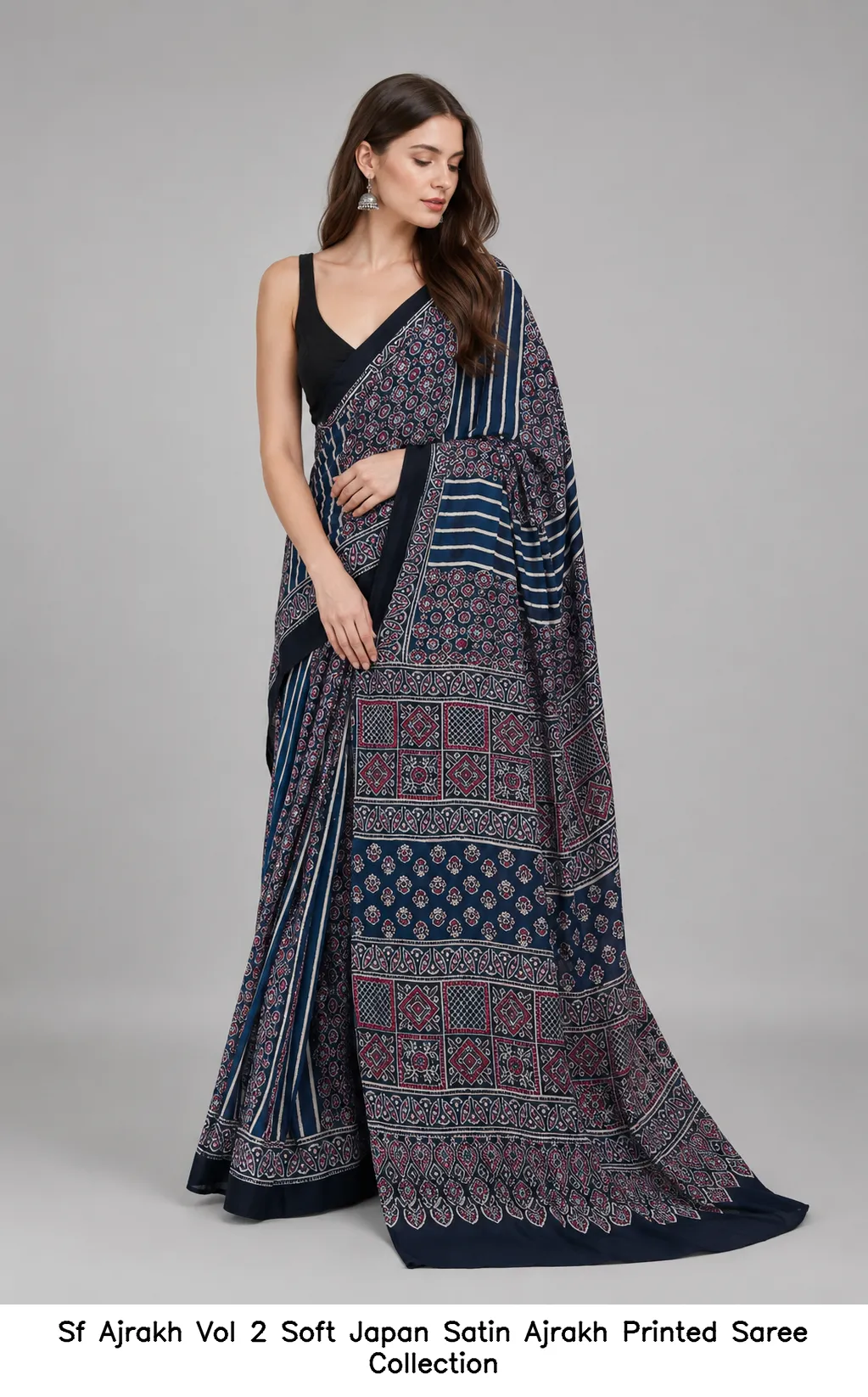 Sf Ajrakh Vol 2 Soft Japan Satin Ajrakh Printed Saree Collection - Image 6