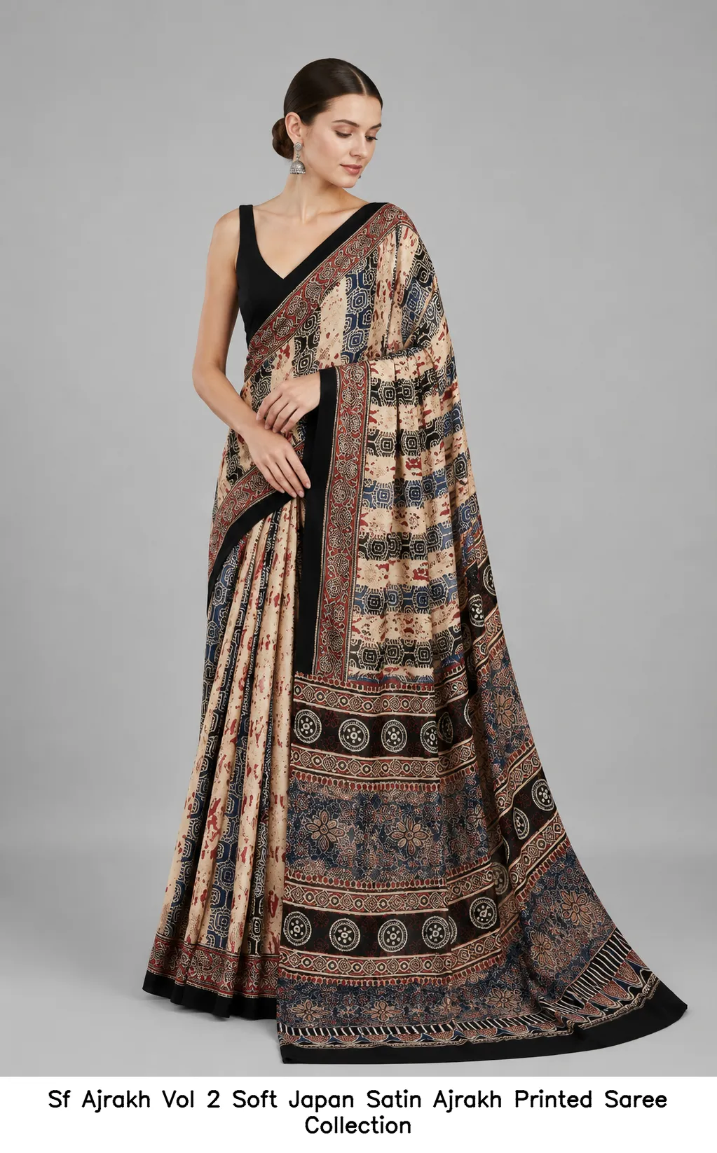 Sf Ajrakh Vol 2 Soft Japan Satin Ajrakh Printed Saree Collection - Image 7