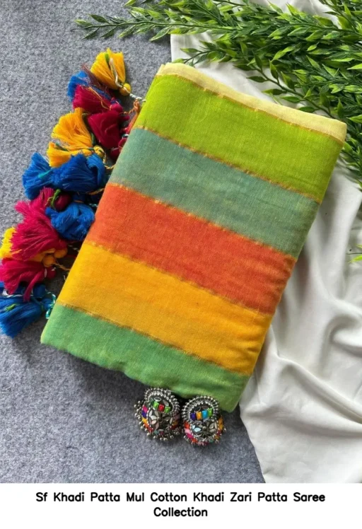 Sf Khadi Patta Mul Cotton Khadi Zari Patta Saree Collection