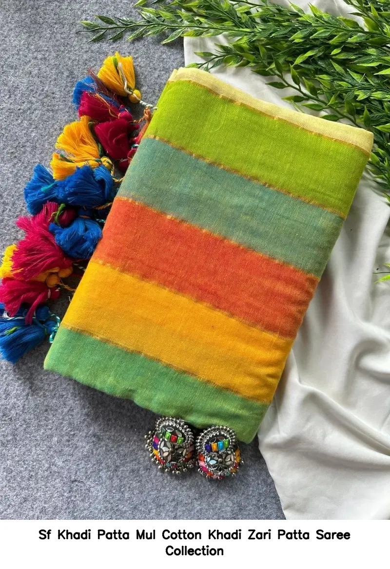 Sf Khadi Patta Mul Cotton Khadi Zari Patta Saree Collection