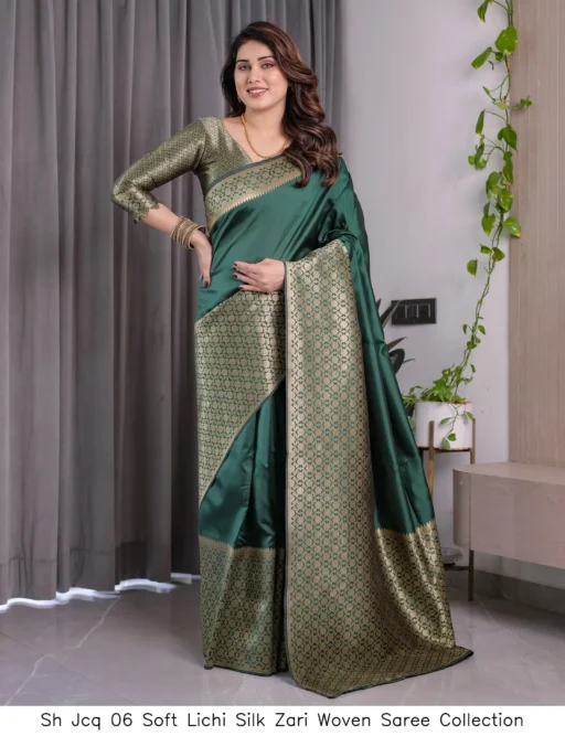 Sh Jcq 06 Soft Lichi Silk Zari Woven Saree Collection