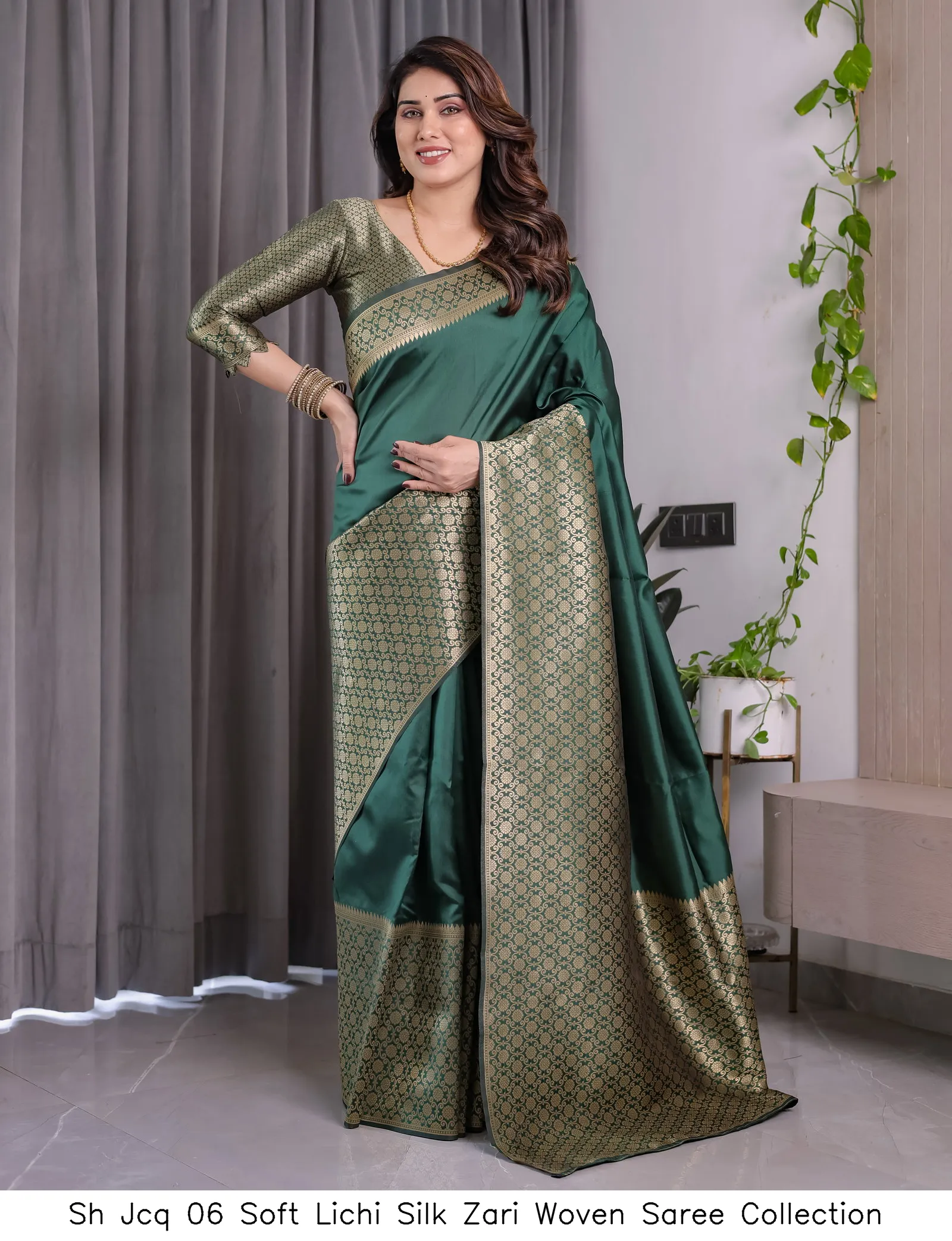 Sh Jcq 06 Soft Lichi Silk Zari Woven Saree Collection