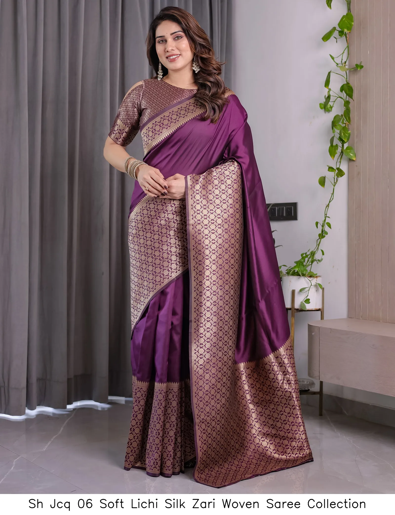Sh Jcq 06 Soft Lichi Silk Zari Woven Saree Collection - Image 3