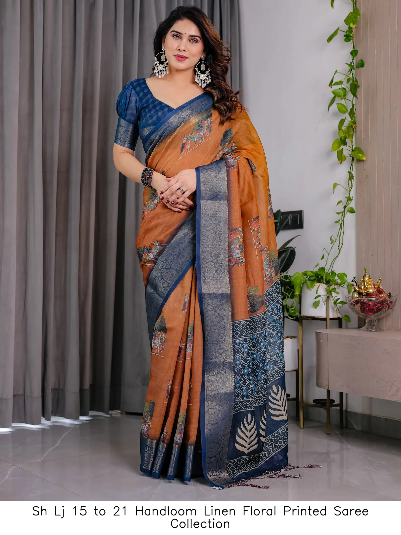 Sh Lj 15 to 21 Handloom Linen Floral Printed Saree Collection