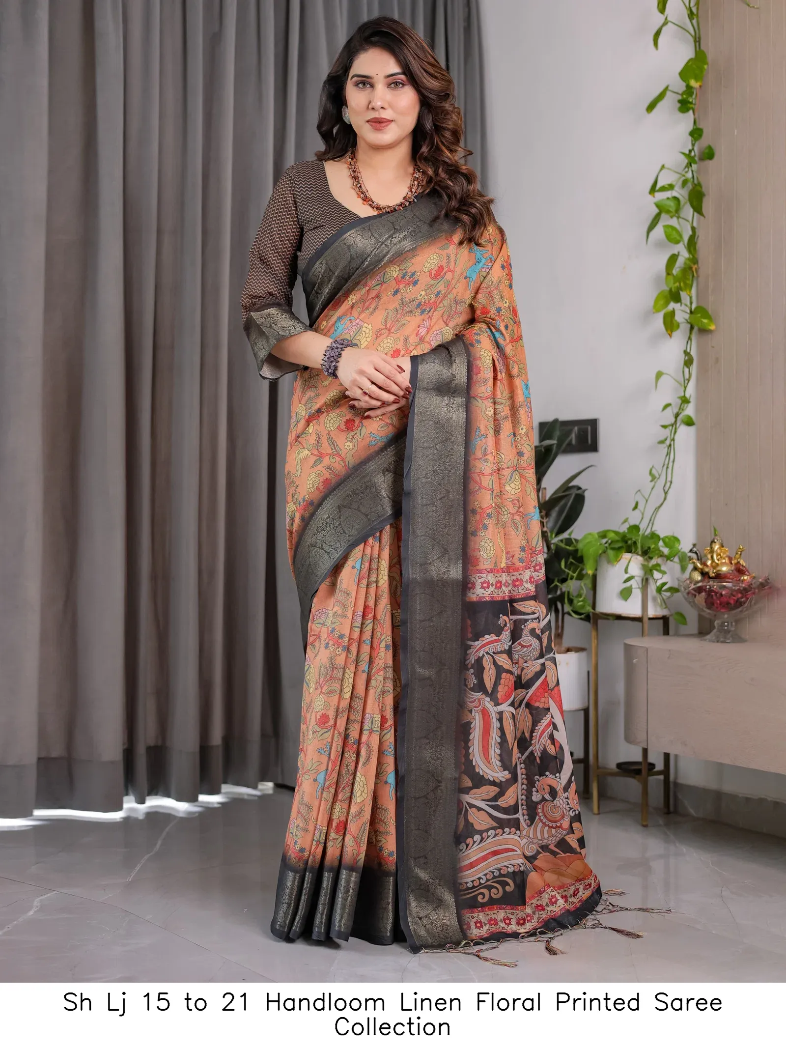 Sh Lj 15 to 21 Handloom Linen Floral Printed Saree Collection - Image 5