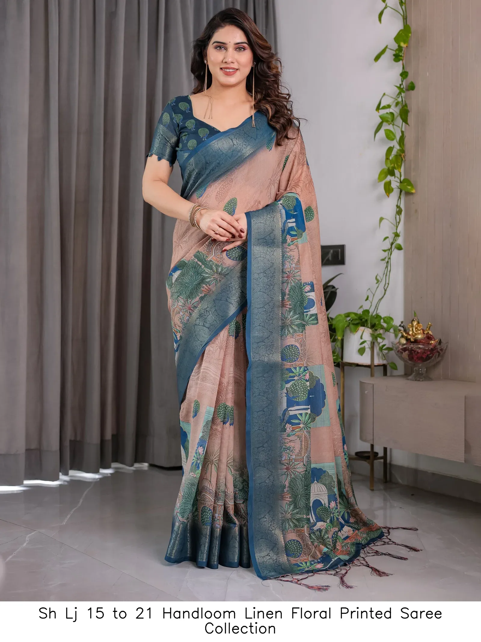 Sh Lj 15 to 21 Handloom Linen Floral Printed Saree Collection - Image 6
