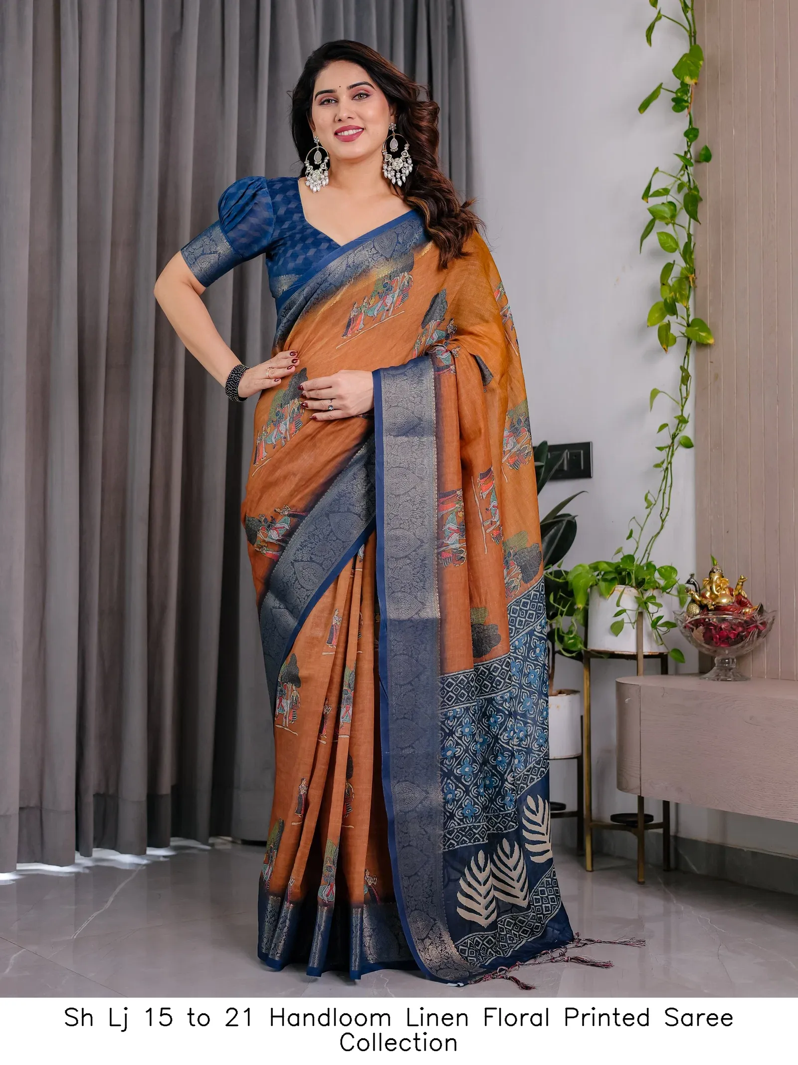 Sh Lj 15 to 21 Handloom Linen Floral Printed Saree Collection - Image 8