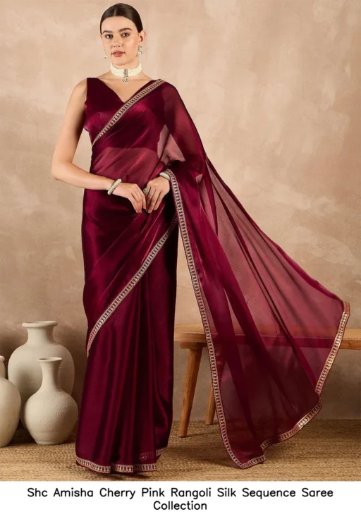 Shc Amisha Cherry Pink Rangoli Silk Sequence Saree Collection