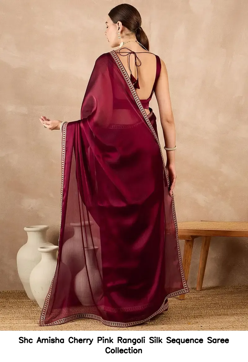 Shc Amisha Cherry Pink Rangoli Silk Sequence Saree Collection - Image 2
