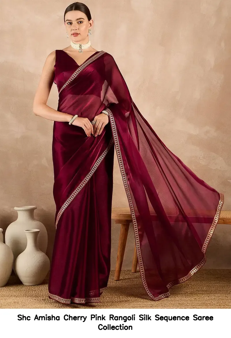 Shc Amisha Cherry Pink Rangoli Silk Sequence Saree Collection - Image 3