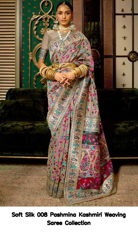 Soft Silk 008 Pashmina Kashmiri Weaving Saree Collection - Image 3