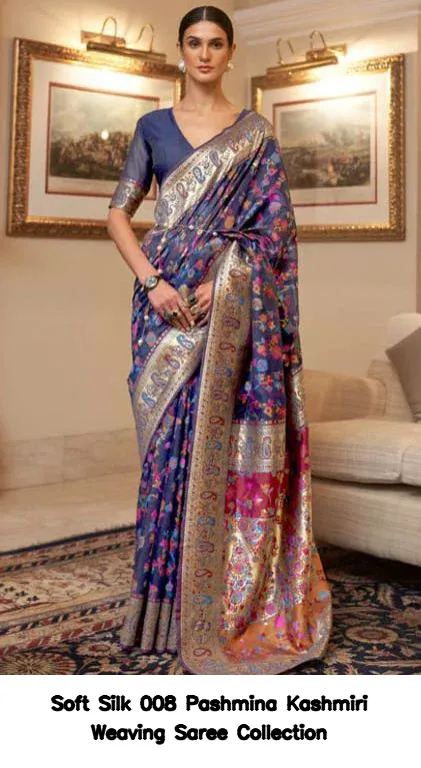 Soft Silk 008 Pashmina Kashmiri Weaving Saree Collection - Image 4