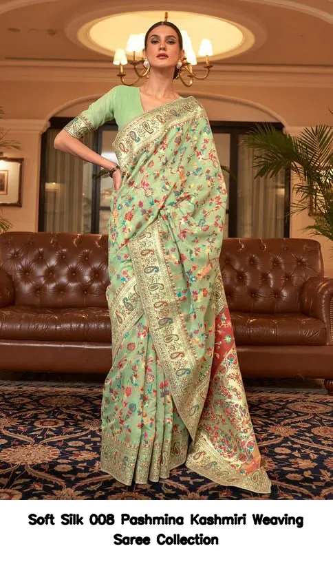 Soft Silk 008 Pashmina Kashmiri Weaving Saree Collection - Image 5