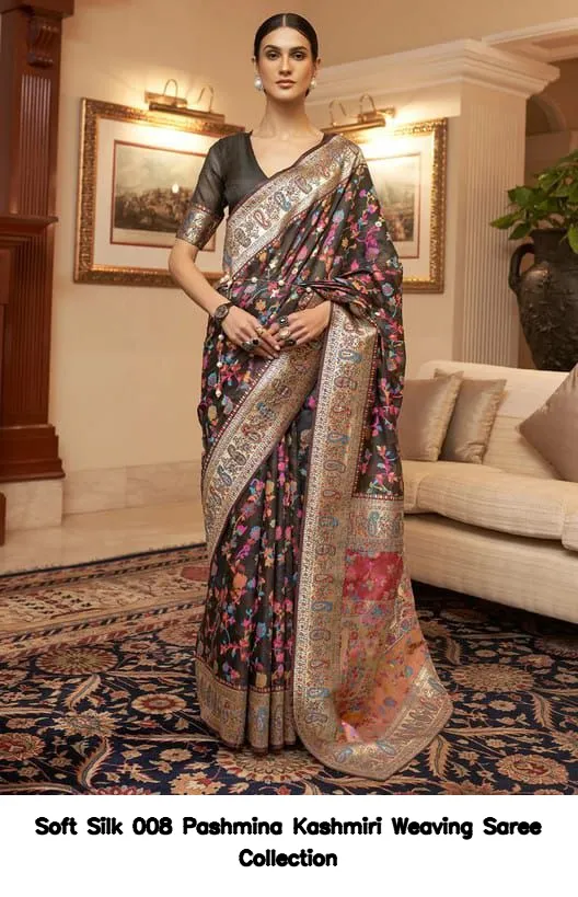 Soft Silk 008 Pashmina Kashmiri Weaving Saree Collection - Image 6
