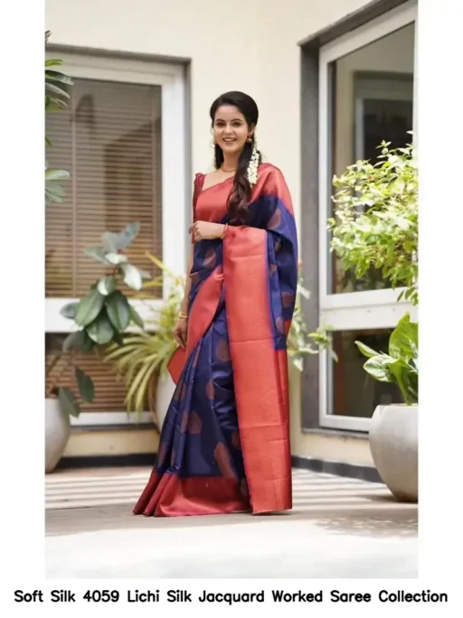 Soft Silk 4059 Lichi Silk Jacquard Worked Saree Collection