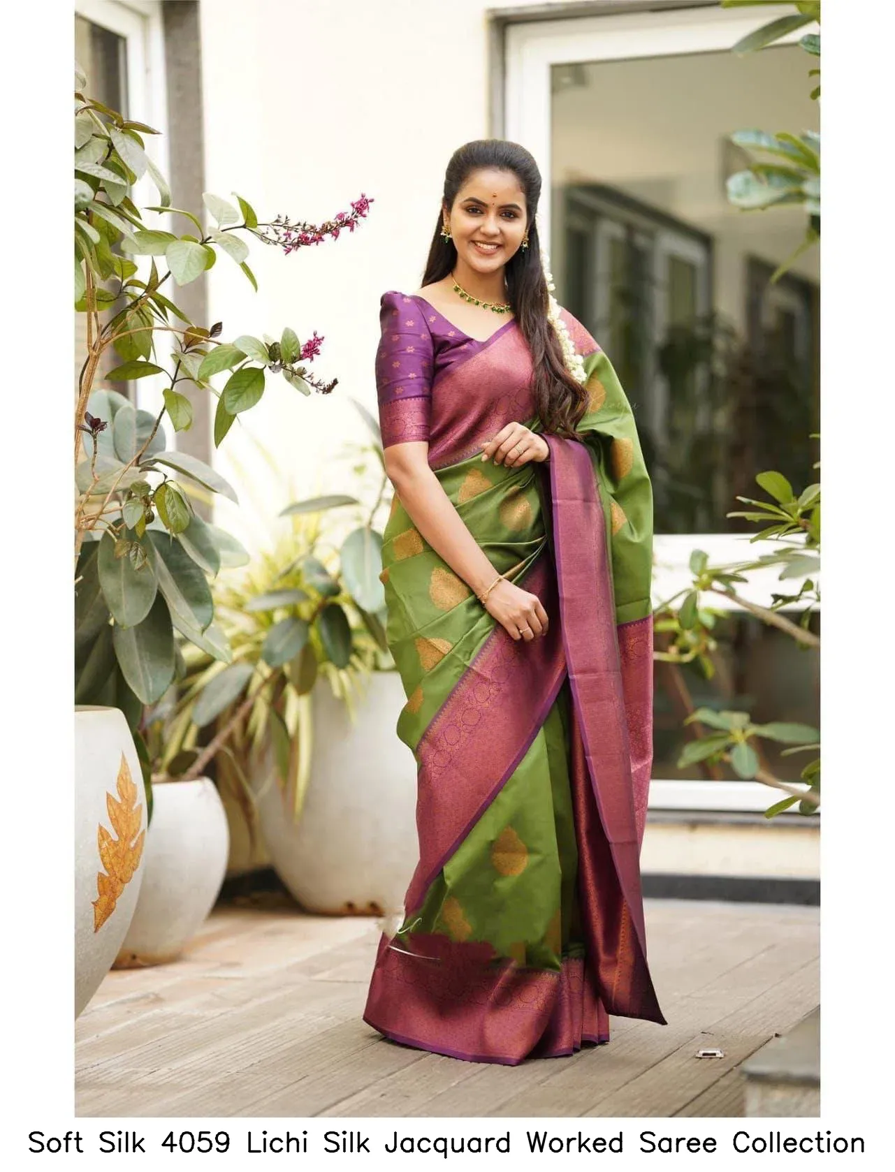 Soft Silk 4059 Lichi Silk Jacquard Worked Saree Collection - Image 3