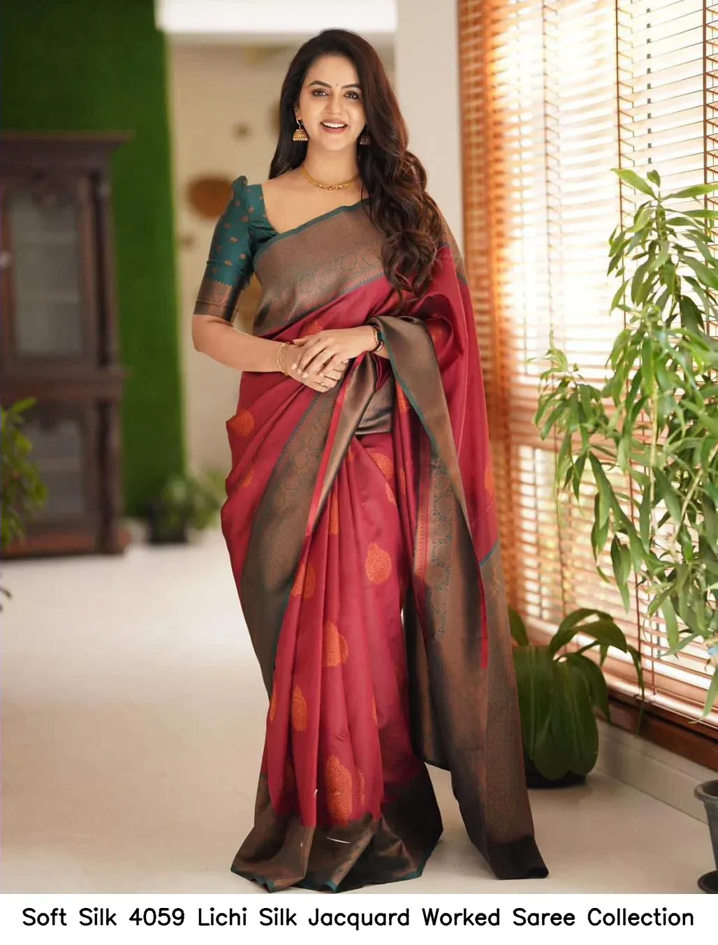 Soft Silk 4059 Lichi Silk Jacquard Worked Saree Collection - Image 4