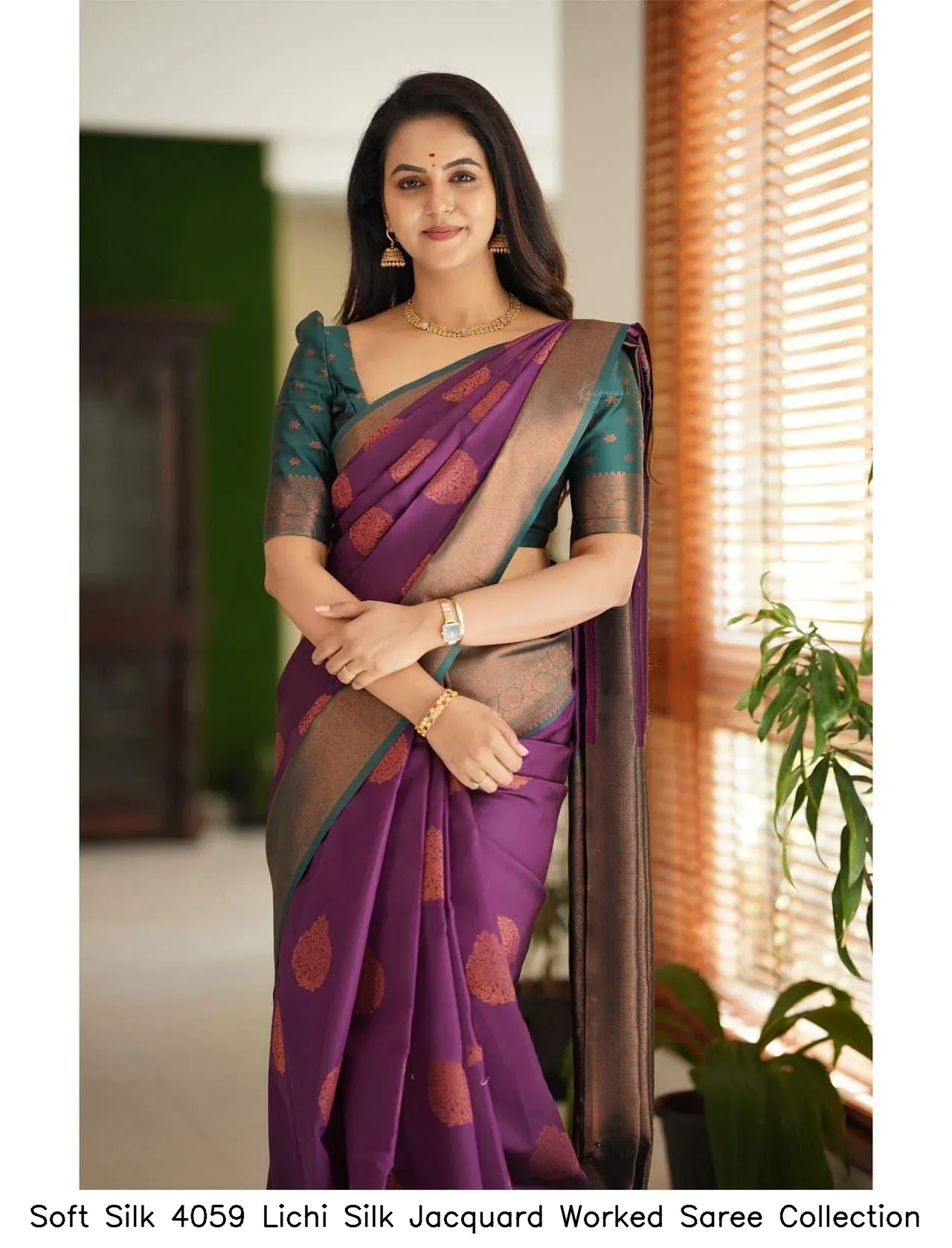 Soft Silk 4059 Lichi Silk Jacquard Worked Saree Collection - Image 5