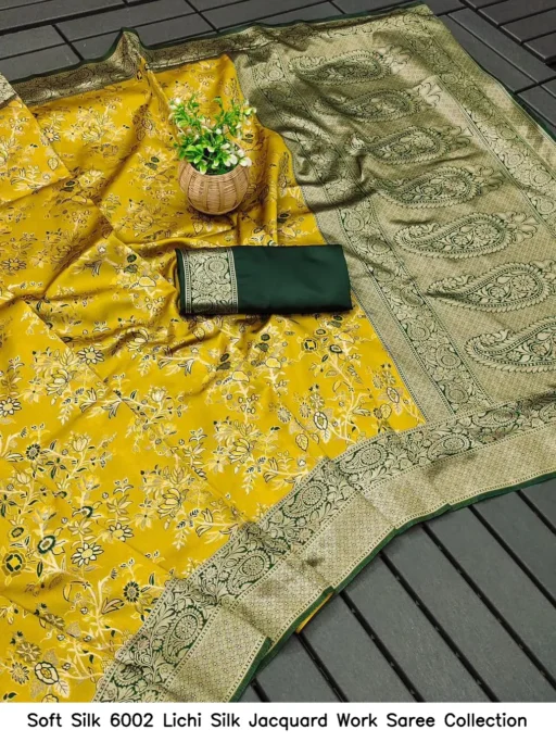 Soft Silk 6002 Lichi Silk Jacquard Work Saree Collection