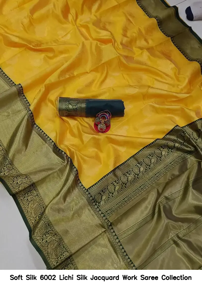 Soft Silk 6002 Lichi Silk Jacquard Work Saree Collection - Image 10