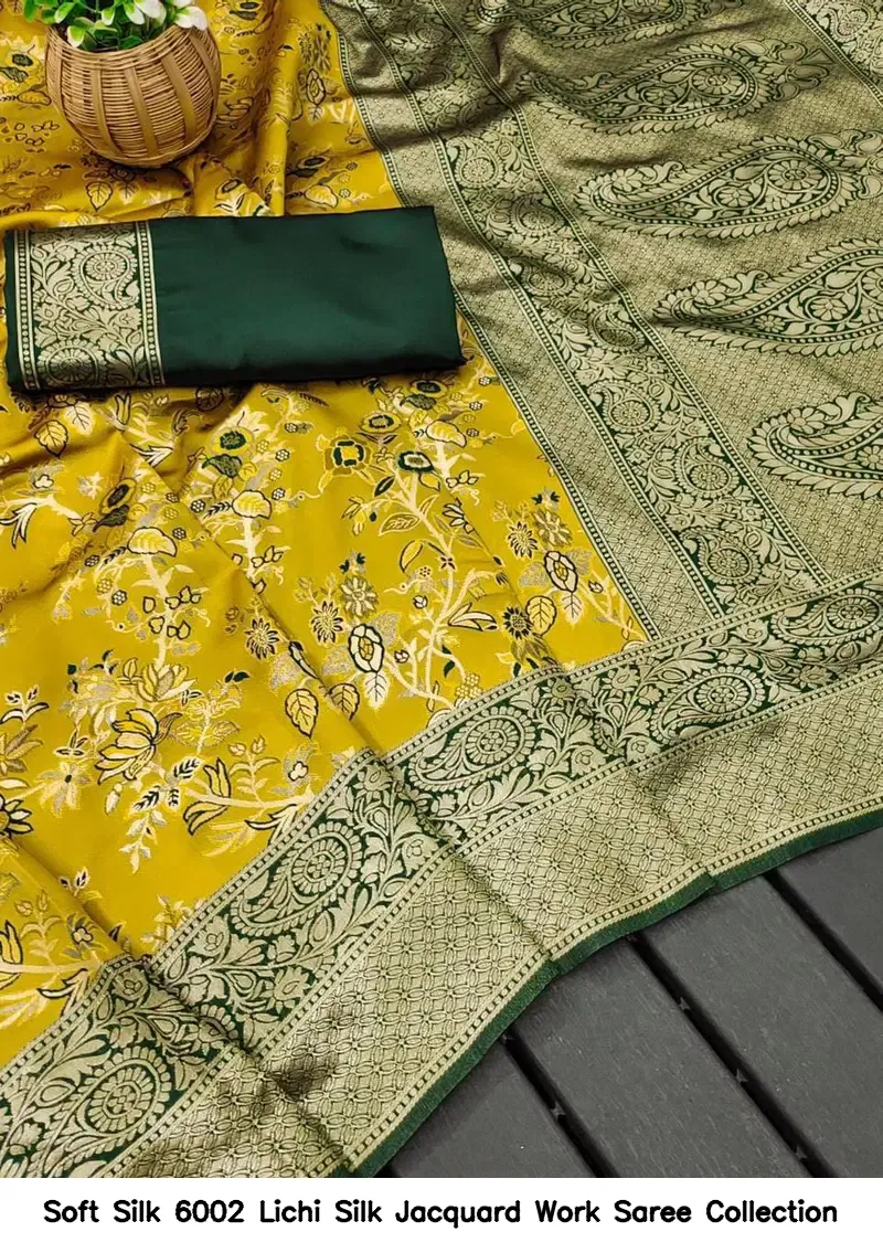 Soft Silk 6002 Lichi Silk Jacquard Work Saree Collection - Image 2