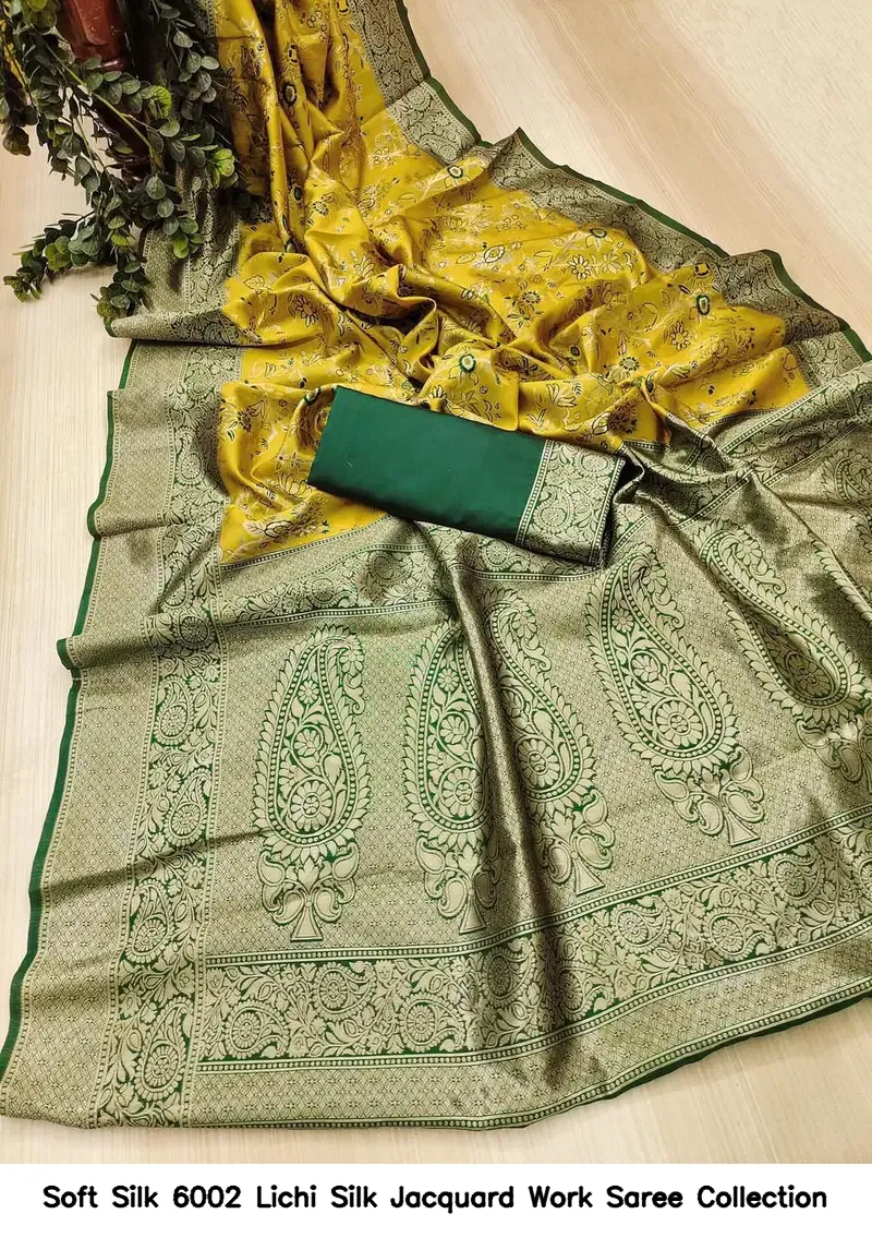 Soft Silk 6002 Lichi Silk Jacquard Work Saree Collection - Image 3