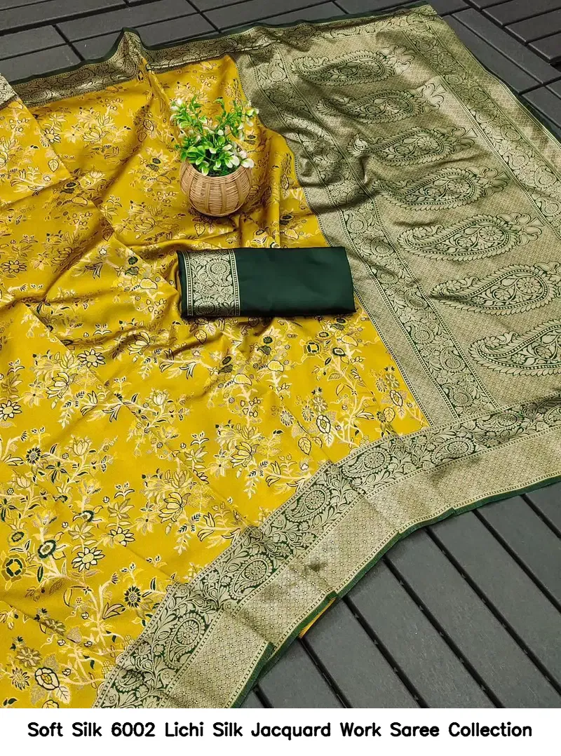 Soft Silk 6002 Lichi Silk Jacquard Work Saree Collection - Image 5