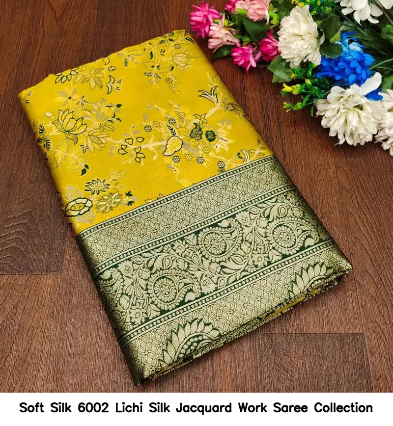 Soft Silk 6002 Lichi Silk Jacquard Work Saree Collection - Image 6