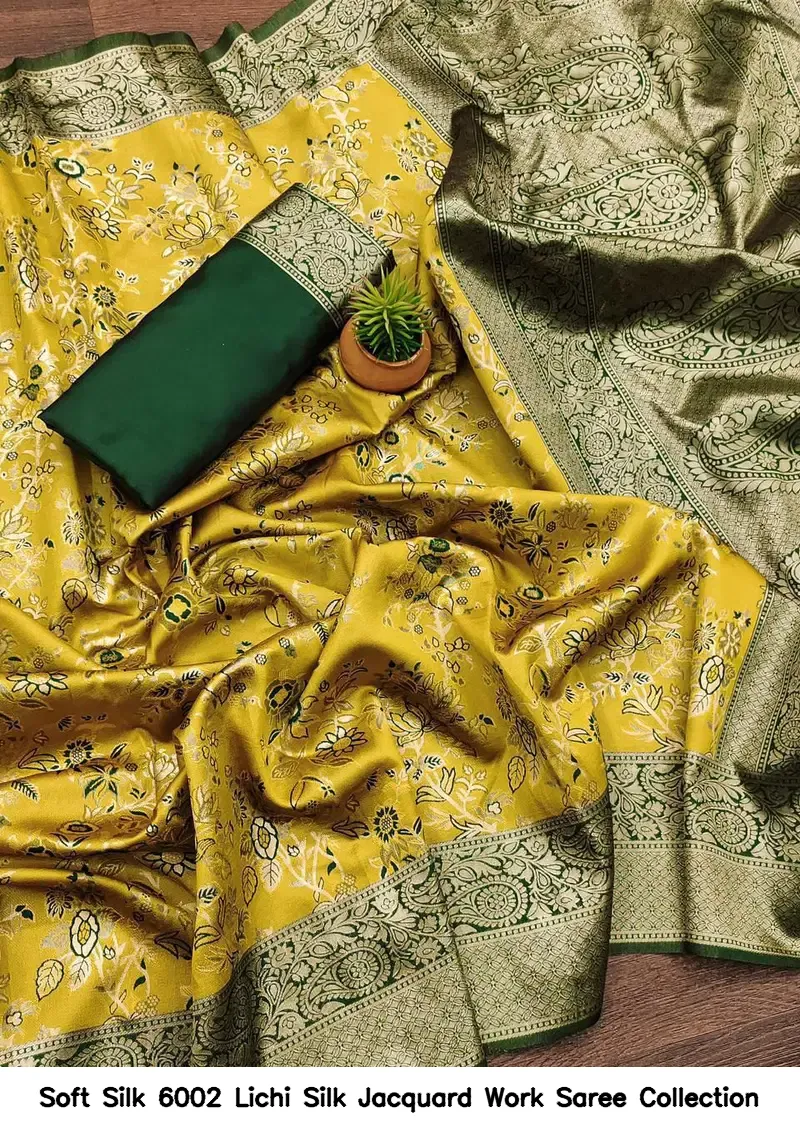 Soft Silk 6002 Lichi Silk Jacquard Work Saree Collection - Image 9