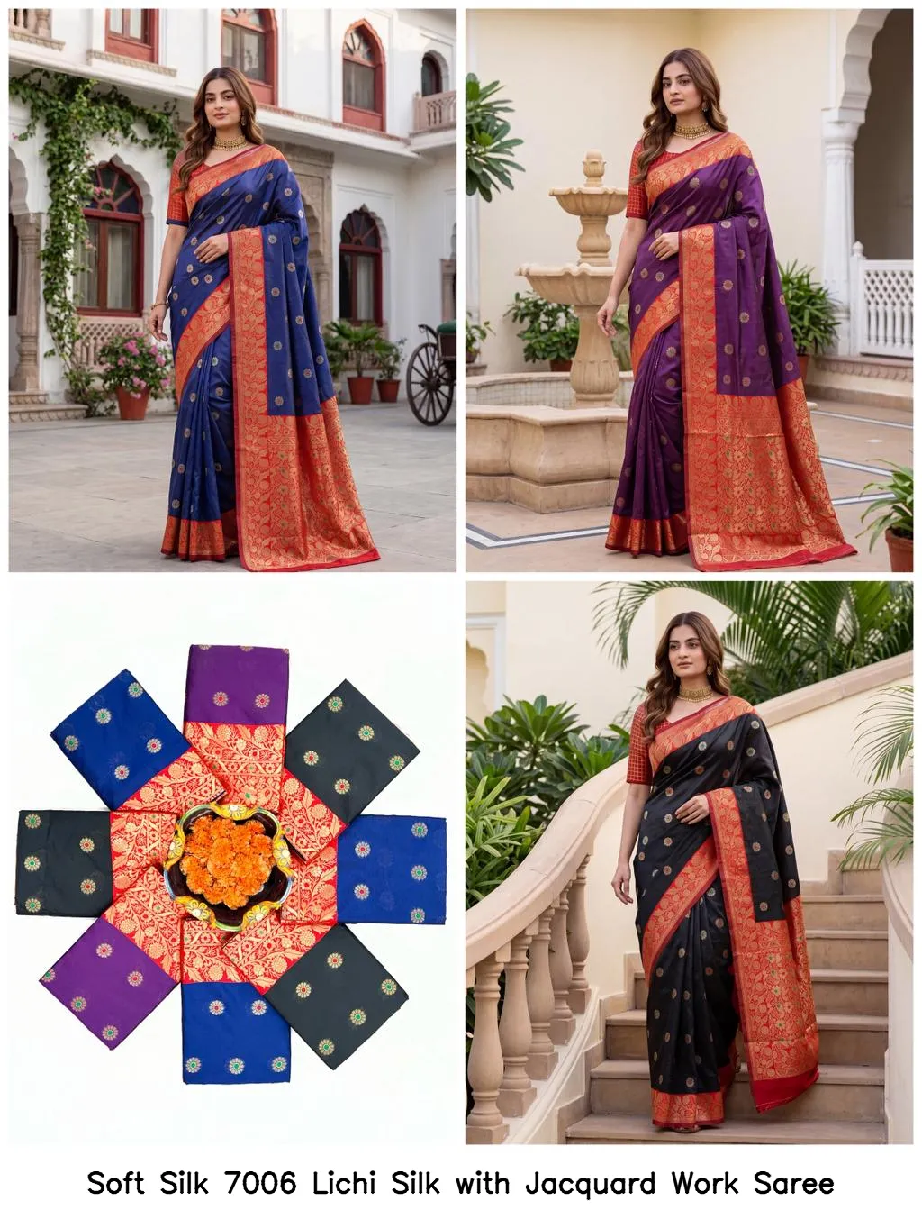 Soft Silk 7006 Lichi Silk with Jacquard Work Saree - Image 2