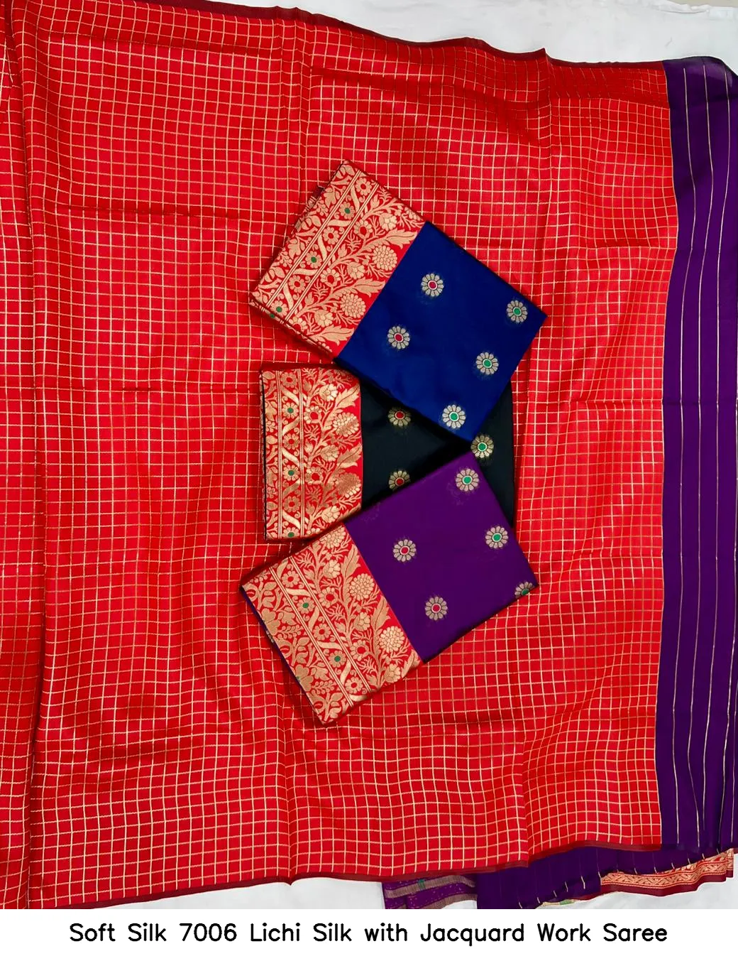 Soft Silk 7006 Lichi Silk with Jacquard Work Saree - Image 3