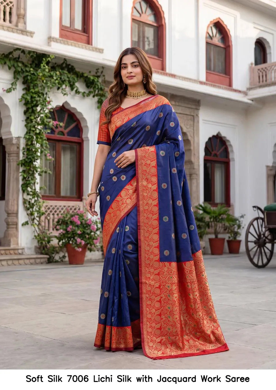 Soft Silk 7006 Lichi Silk with Jacquard Work Saree - Image 4