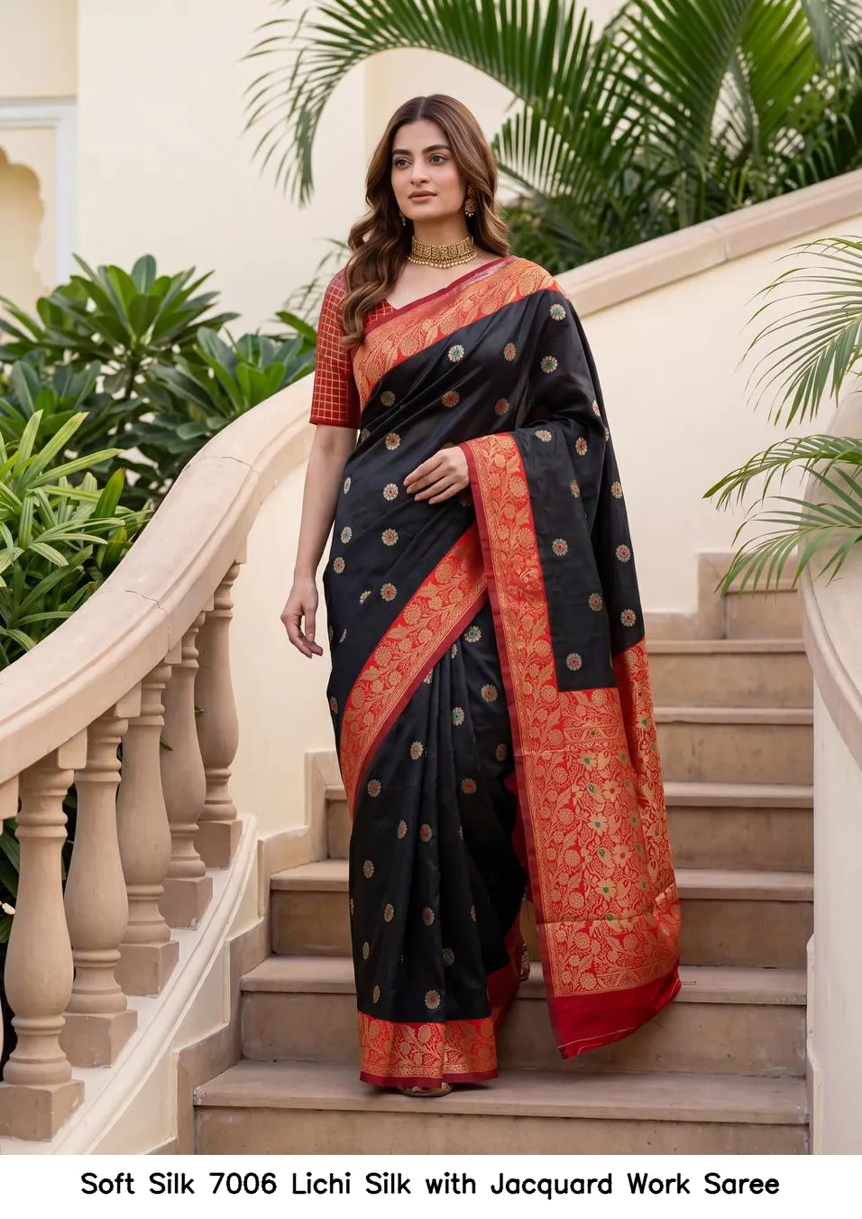 Soft Silk 7006 Lichi Silk with Jacquard Work Saree - Image 5