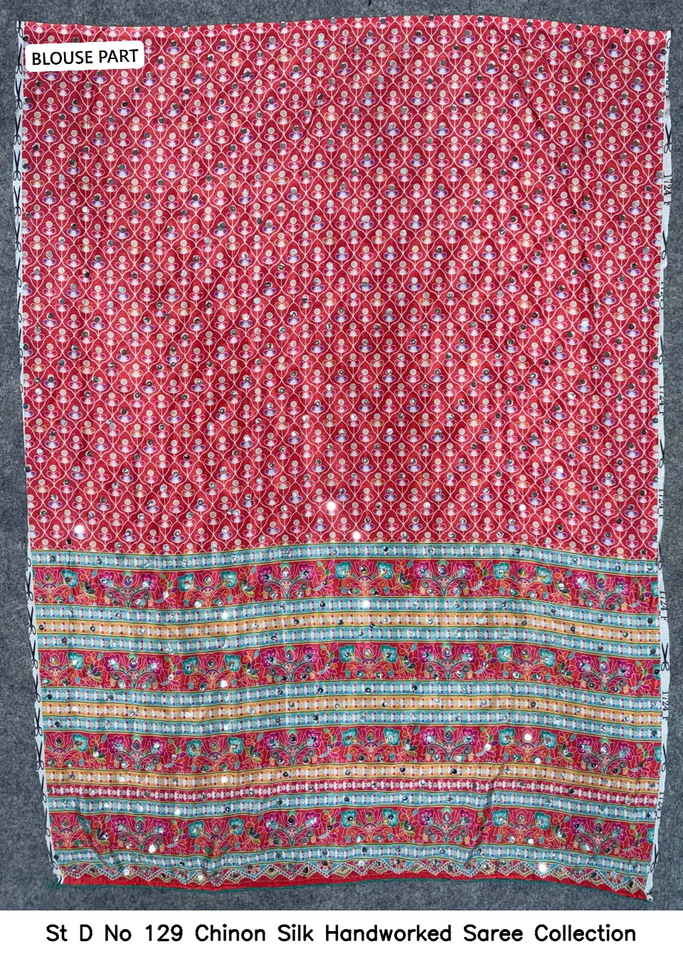 St D No 129 Chinon Silk Handworked Saree Collection - Image 6