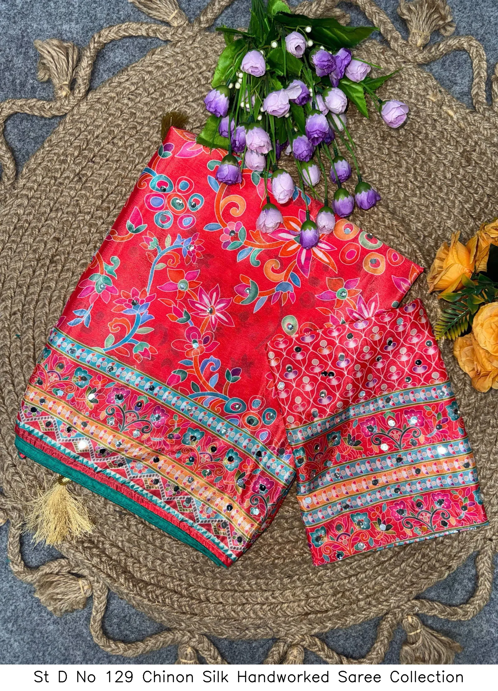 St D No 129 Chinon Silk Handworked Saree Collection - Image 7