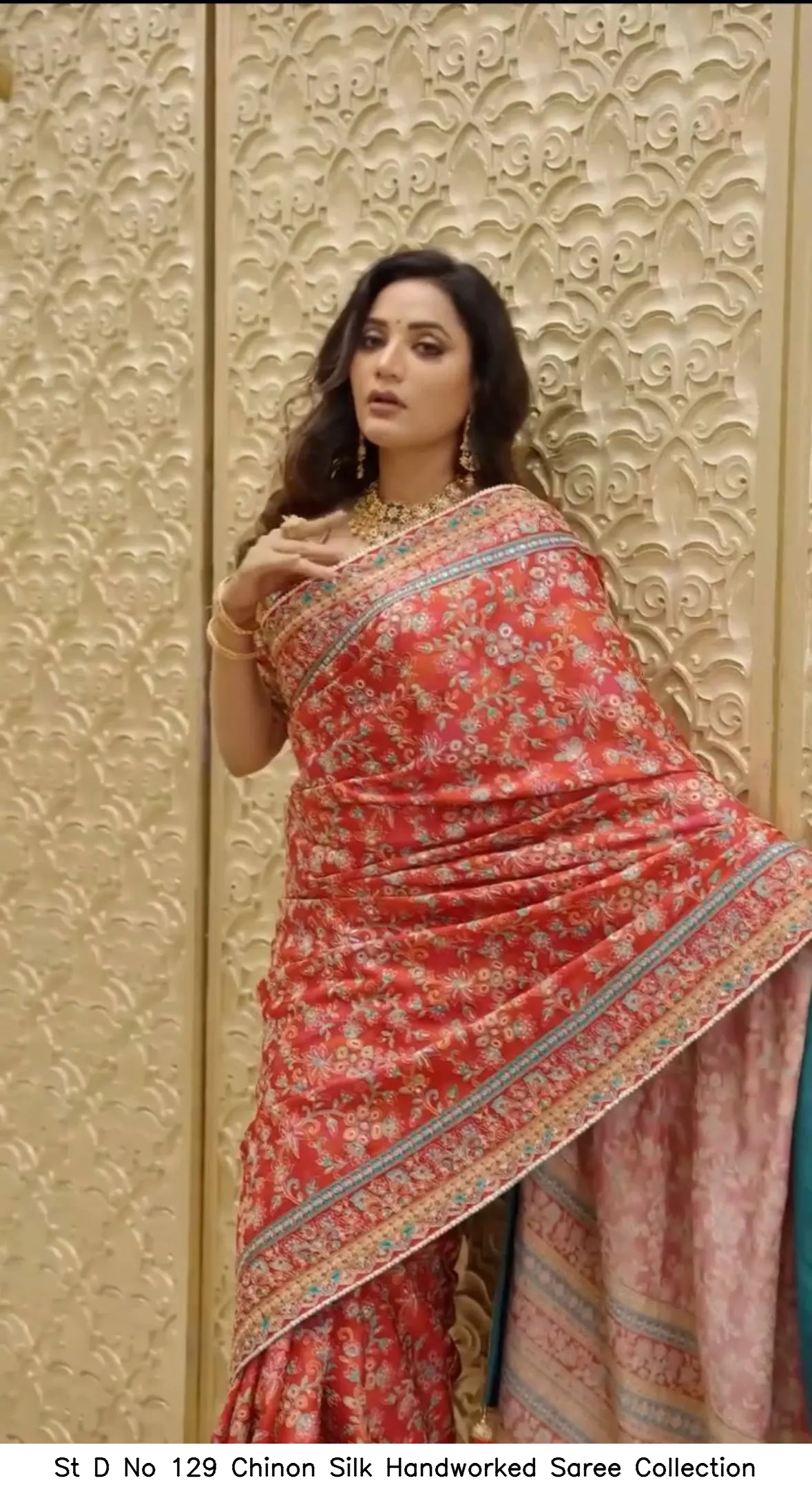 St D No 129 Chinon Silk Handworked Saree Collection - Image 8